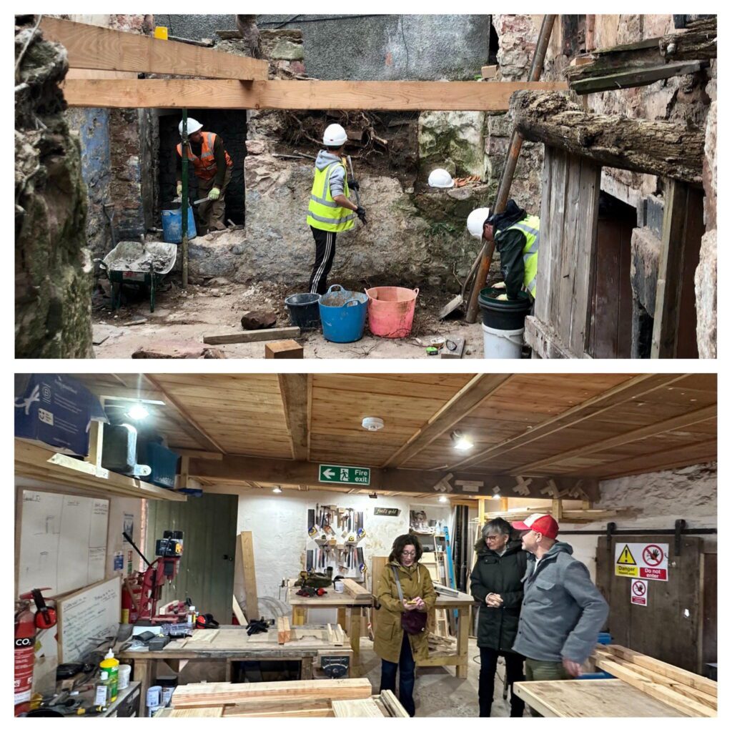 People standing in a heritage building construction site